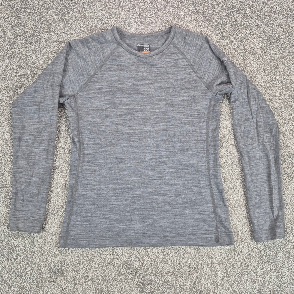 Icebreaker Merino 200 Base Layer Top Kids 10 Years Gray Long Sleeve Wool